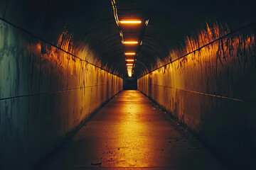 A Glimmer of Hope in the Darkness: An Eerie Tunnel Bathed in Flickering Light