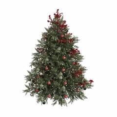 Christmas tree with decorations, isolated on white background, 3D illustration, cg render
