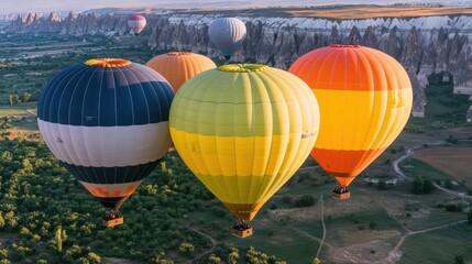 Obraz premium Aerial view of colorful hot air balloons over Cappadocia