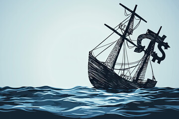 The Price of Greed: A Ship Sinks Beneath a Giant Dollar Sign, a Stark Warning of Financial Ruin. © Kitta Studio