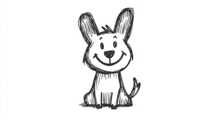 Obraz premium A cute, minimalistic dog doodle with oversized ears and a big smile, drawn in the style of a child's drawing, black ink on white