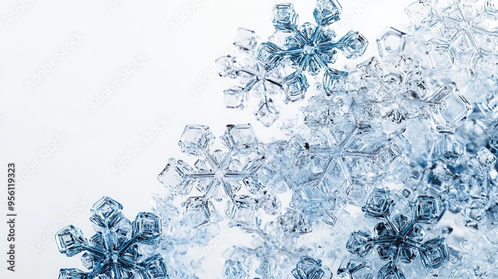 Aufkleber snowflakes of varying sizes glimmer and sparkle against a light background, forming a beautiful, abs