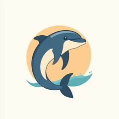 Fototapeta premium Cartoon Dolphin Leaping Out of the Ocean