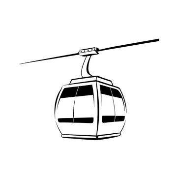 recommend clip art: Black line drawing illustration of cable car in mid-air, ariel transportation, suspended vehicle