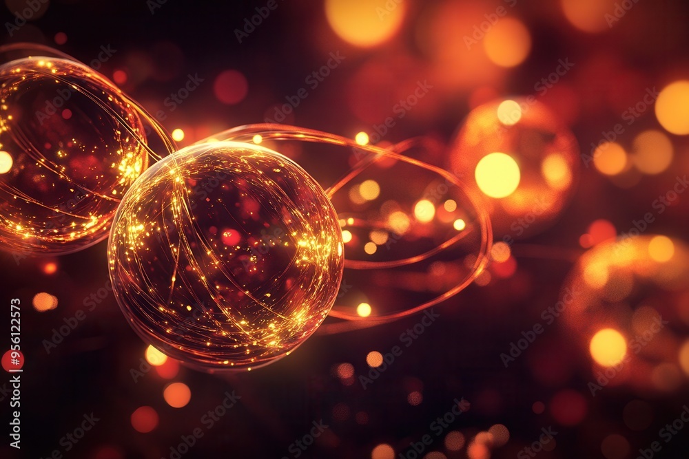 Aufkleber Glowing lines intertwine with spherical elements, creating a festive vibe reminiscent of Christmas lights and colorful baubles. Generative AI