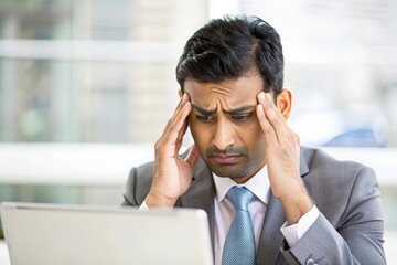 Indian Businessman with Headache at Work
