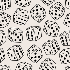 Seamless pattern with game dice. Hand drawn illustration in sketch style.