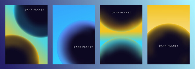 abstract blue yellow color gradient dark planet cover poster background design set