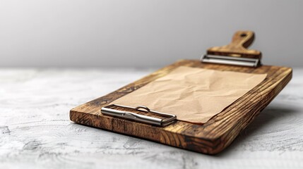 wooden clipboard featuring a blank 