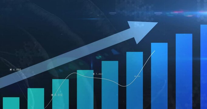 Rising bar chart with upward arrow and data points animation