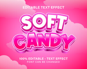 Editable text effect soft candy 3D text effect with pink 
and cloud illustration background
