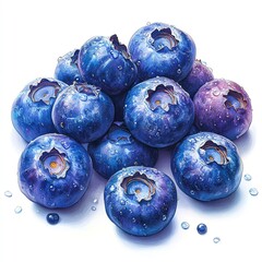 Obraz premium Fresh blueberries with dew drops and leaves isolated on white background.