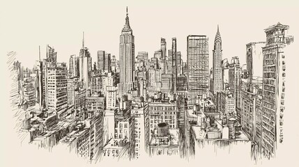 Hand drawn City Sketch New York Vintage nice