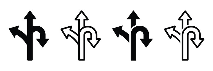 Choice vector icons set. Alternate Route line and filled flat Symbols set