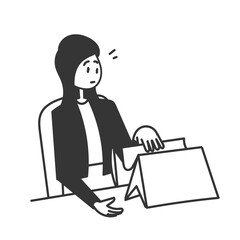 business woman checking calendar in doodle hand drawn style