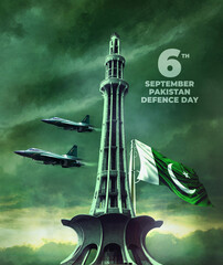6 September Poster, Post and Print ad Defense day of Pakistan, 3D illustration.