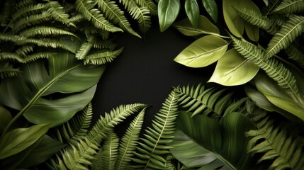 Green Leaves Arranged in a Circle Around a Black Background