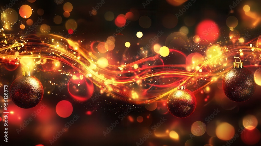 Poster abstract glowing lines twine with spherical elements to evoke the spirit of christmas, enhancing a j
