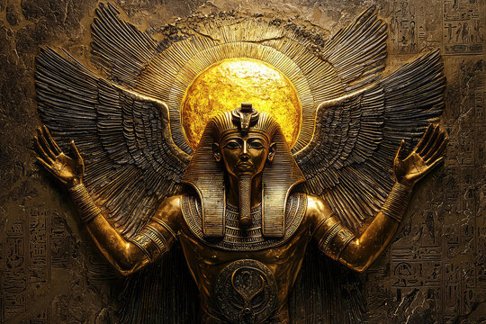 The Sun Disk's Radiance: A Majestic Depiction of Aten, the Egyptian Sun God