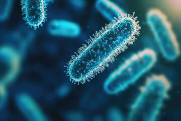 Fototapeta premium A Glimpse into the Microscopic World: Bacteria Multiplying in a Symphony of Blue