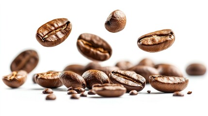 Fototapeta premium Roasted Coffee Beans Scattered on White Background