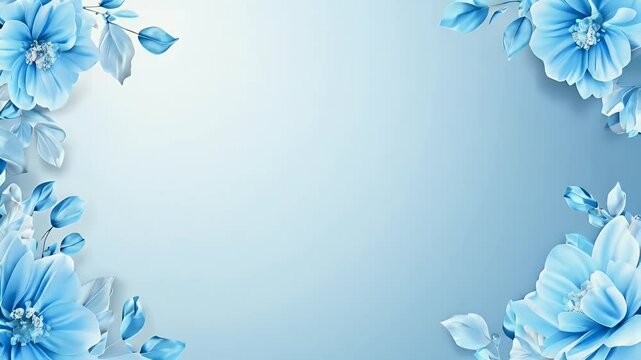A serene blue background adorned with delicate flowers and leaves, ideal for design projects.