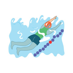 Swimming competition in olympic games, flat illustration