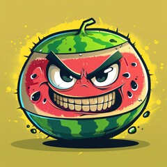 Angry Watermelon Cartoon Illustration