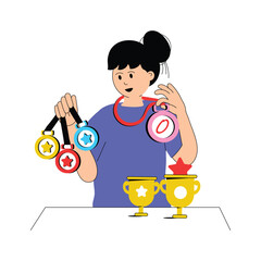 Athlete displaying hard earned medals after a victorious performance