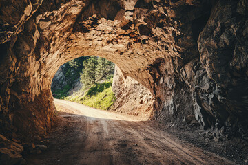 A Glimpse of Light: A Carved Tunnel Reveals a Serene Forest Path