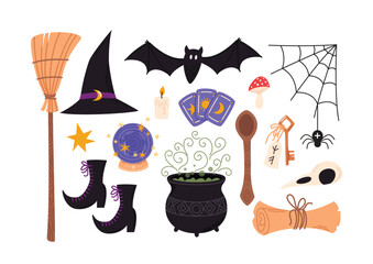 Halloween magic elements set. Witchcraft vector illustrations collection