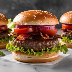 Exclusive Juicy Beef Isolated Hamburger with Flaming Hot Cheese with Beef, Red Onion, Tomato Burger