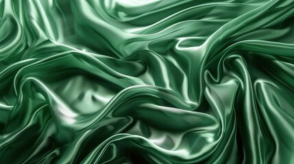 Fototapeta premium Abstract green fabric background with soft waves and folds.