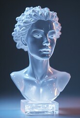 A crystal bust on a crystal lady that is entirely made out of prismatic crystal