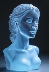 A crystal bust on a crystal lady that is entirely made out of prismatic crystal