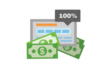 Earn money concept. 100% dollar earn online. make money from websites and applications. high quality, illustration graphic vector design