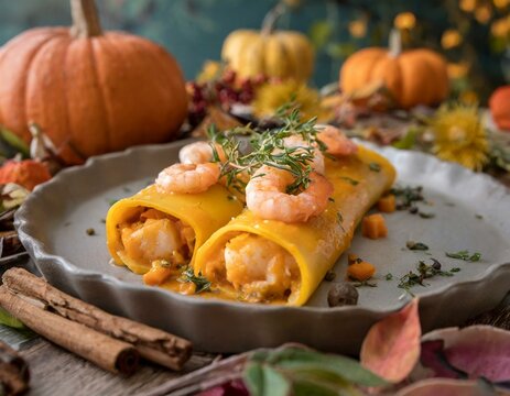 Cannelloni mit K&uuml;rbis und Garnelen