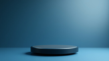 mockup, large podium isolated on matte blue background, product to be used in advertising, Ai generated images