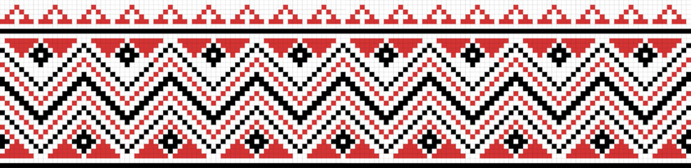 Traditional ornament seamless pattern, geometric style cross stitch embroidery, decorative ethnic texture.