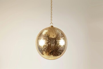 disco ball hanging on chainlet isolated on white