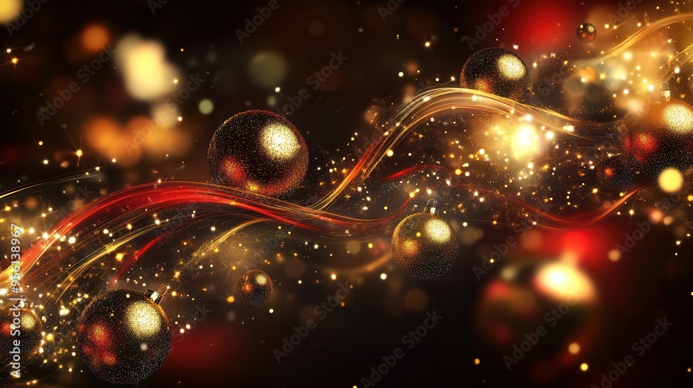 Aufkleber Glowing lines intertwine with spherical elements, creating a festive ambiance reminiscent of Christmas lights and ornaments. Generative AI