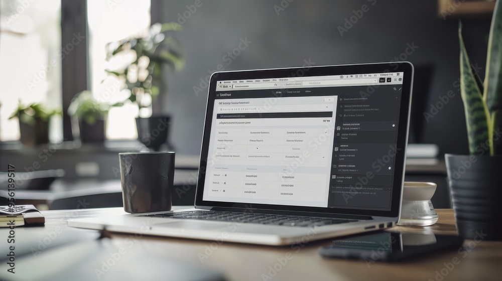Wall mural laptop displaying a content management system cms interface, website backend design, seamless conten