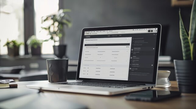 Laptop displaying a content management system CMS interface, website backend design, seamless content creation