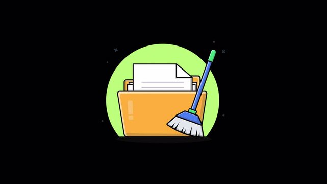 Folder with Broom. Data Cleaning Concept Animation Video - Transparent