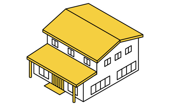 recommend clip art: 一軒家、シンプルな線画のアイソメトリックイラスト