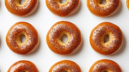 Freshly baked bagel with Sesame seed isolated on white background,Everything bagels topped with cream cheese,New York style bagels for breakfast,Homemade freshly plain,onion bagels,space for text.