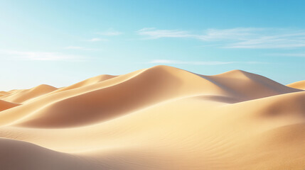 A photorealistic desert dune with a clear blue sky in the background