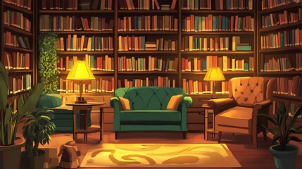 Cozy Reading Nook With Bookshelves And Lamps