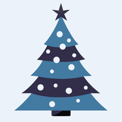 A blue christmas tree decorated with white dots and a star