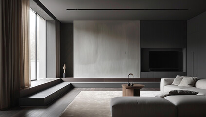 a minimalist living room with built-in storage and hidden compartments